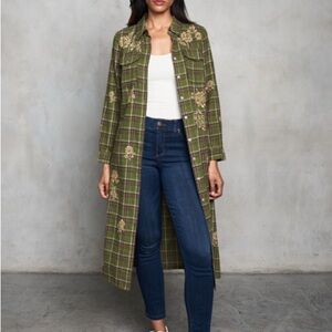 Elegant Olive Plaid Trench Coat